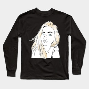 Beautiful girl looking at you - Blonde Black Long Sleeve T-Shirt